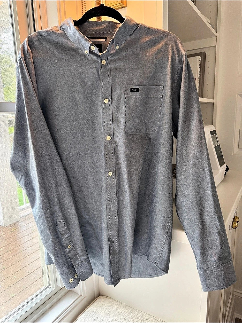 RVCA Thatll Do Oxford Long Sleeve Shirt Men's Button Down Shirt Gray XL Like New
